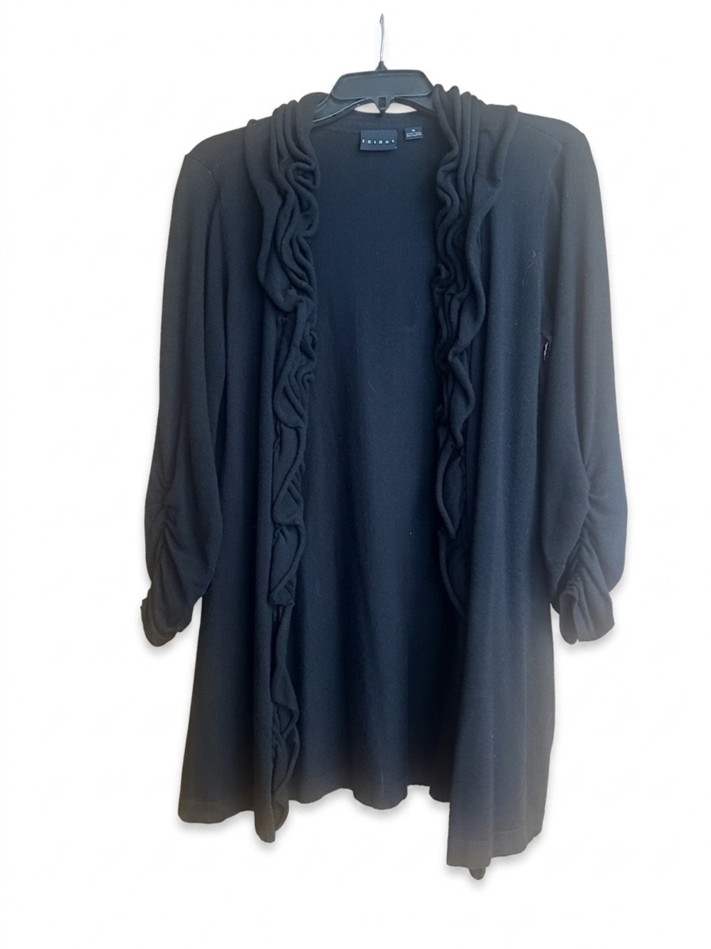 Tribal Black Ruffled Open Front Women's Sweater Cardigan